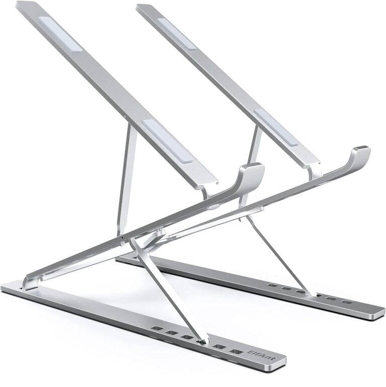 ZURU BUNCH® White Laptop Stand for Desk, Adjustable Height Laptop Riser, ABS+Silicone Foldable Portable Computer Stand, Ergonomic Computer Riser Sturdy, Ventilated Cooling Notebook Stand.