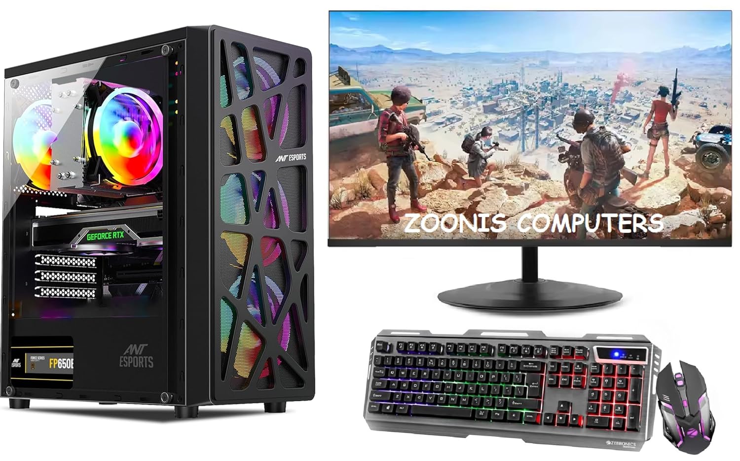 Zoonis Gaming & Editing Desktop Extreme Gaming PC Set, Core i5-6400 6th Gen, 16GB DDR-4 RAM, 512GB SSD, 1TB HDD, GT 730 4GB Graphics, 22-inch HD Monitor, Gaming Keyboard, Mouse, WiFi