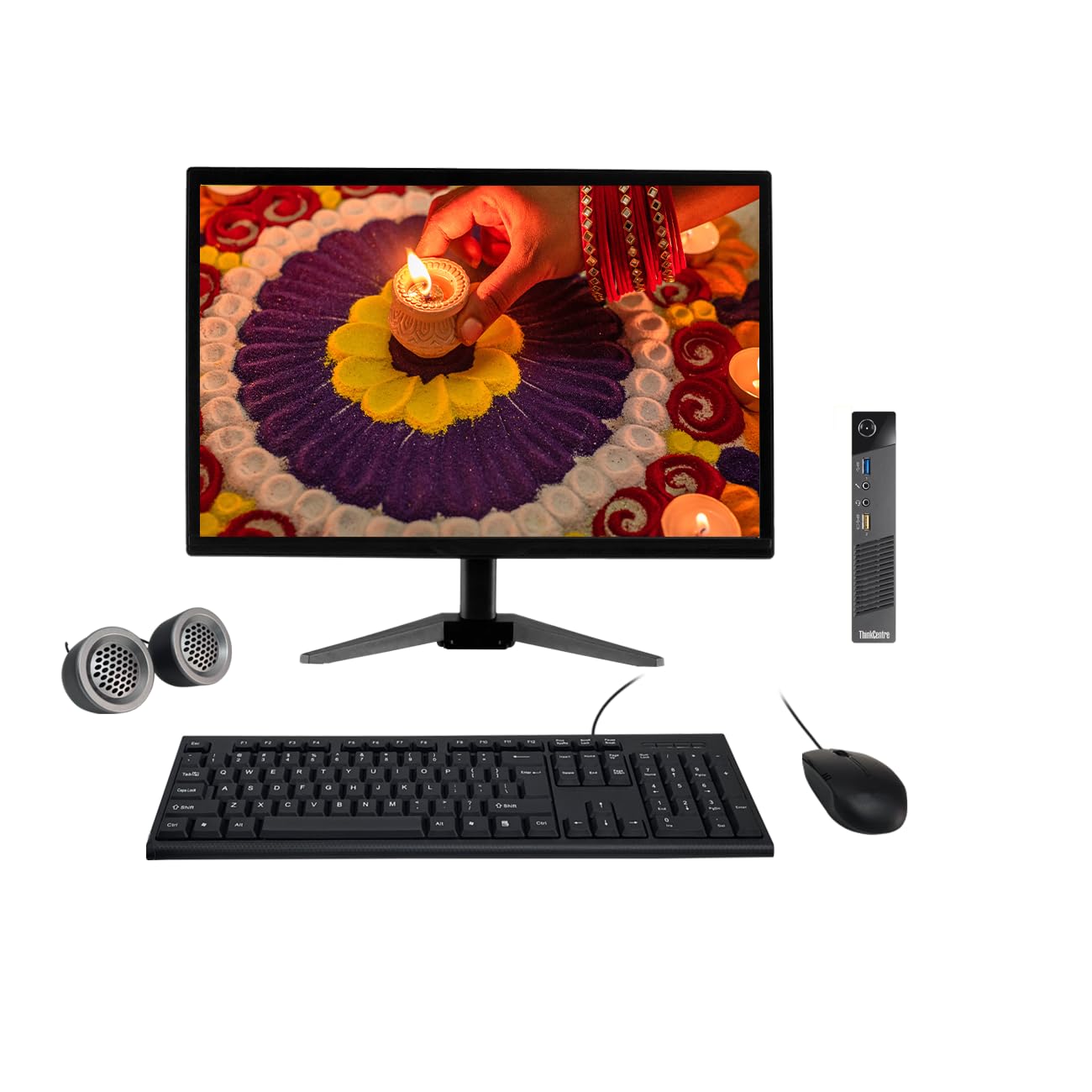 (Refurbished) Lenovo ThinkCentre 19" HD All-in-One Desktop Computer Set (Intel Core i5 4th Gen| 8 GB RAM| 256 GB SSD| 19" HD LED Monitor| KB & Mouse| Speakers| WiFi| Windows 10 Pro| MS Office)