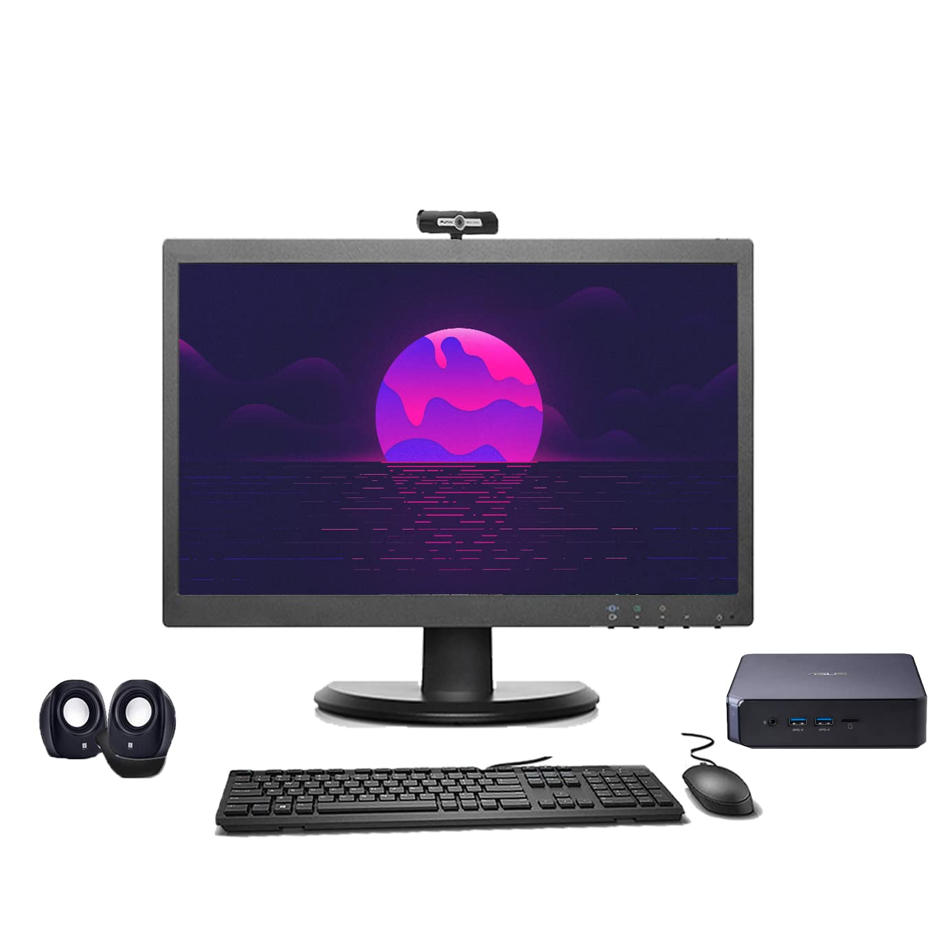 (Refurbished) Asus High Performance 19" All-in-One Desktop Computer Set (Intel i7 8th Gen|16 GB DDR4 RAM|256 GB SSD |19" HD Monitor|Mini PC|KB & Mouse|HD Webcam|Speakers|WiFi|Windows 11|MS Office)