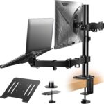 Heymix Dual Monitor Stand with Laptop Tray - Dual Monitor Arm Desk Mounts,Desk Monitor Arm Laptop Stand,Monitor Arm with Laptop Stand,Screen Mount with Laptop Arm,Vesa Mount Up to 8Kg Gaming Screens