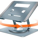 KOGODA Ergonomic Laptop Stand with 360° Rotating Base, Adjustable & Foldable Computer Riser for Desk, Fits MacBook & Laptops Up to 17 inches, Premium Gray