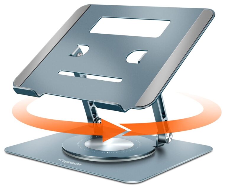 KOGODA Ergonomic Laptop Stand with 360° Rotating Base, Adjustable & Foldable Computer Riser for Desk, Fits MacBook & Laptops Up to 17 inches, Premium Gray