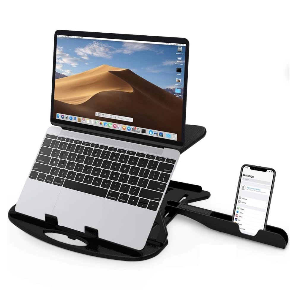 Kemendra® Laptop Stand, Fold-Up, Adjustable, Ventilated, Portable Laptop Holder for Desk, Plastic Foldable Laptop Ergonomic Compatibility with up to 15.6-inch Laptop, for Home & Office (Simple Black)
