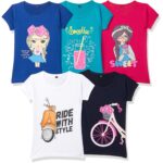 T2F Girl's Regular Fit T-Shirt(Pack of 5)