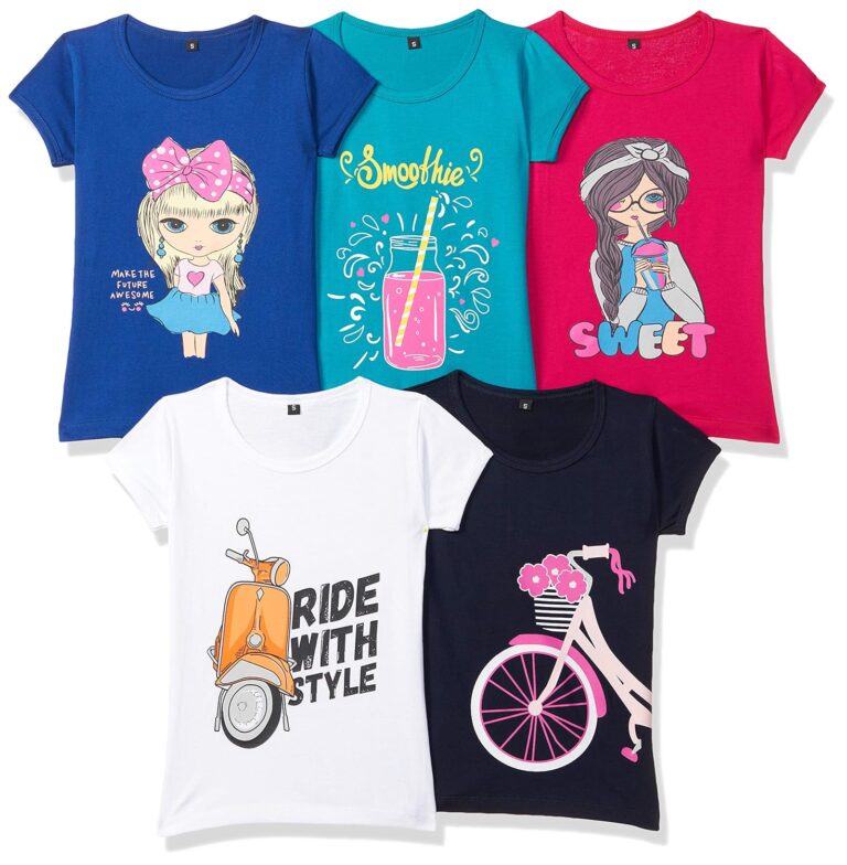 T2F Girl's Regular Fit T-Shirt(Pack of 5)