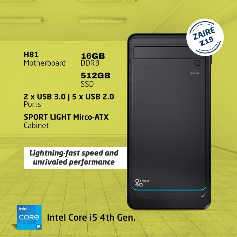 Trixis Zaire-Z15 i5 4th Generation Computer Desktop PC CPU H81,16GB-DDR3 RAM,Super Fast 512GB SSD and Basic Software Installed - Black