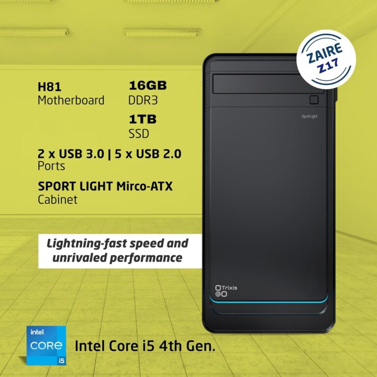 Trixis Zaire-Z17 i5 4th Generation Computer Desktop PC CPU H81,16GB-DDR3 RAM,1TB Super Fast SSD and Basic Software Installed - Black