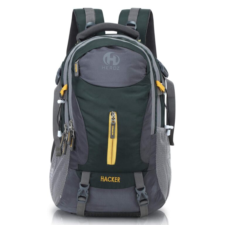 HEROZ Hacker 50 litres Nylon Travel Laptop Backpack Water Resistant Slim Durable Computer Book Bag Tracking Fits Up to 17.3-inch Laptop (Grey & Mehdi Green)