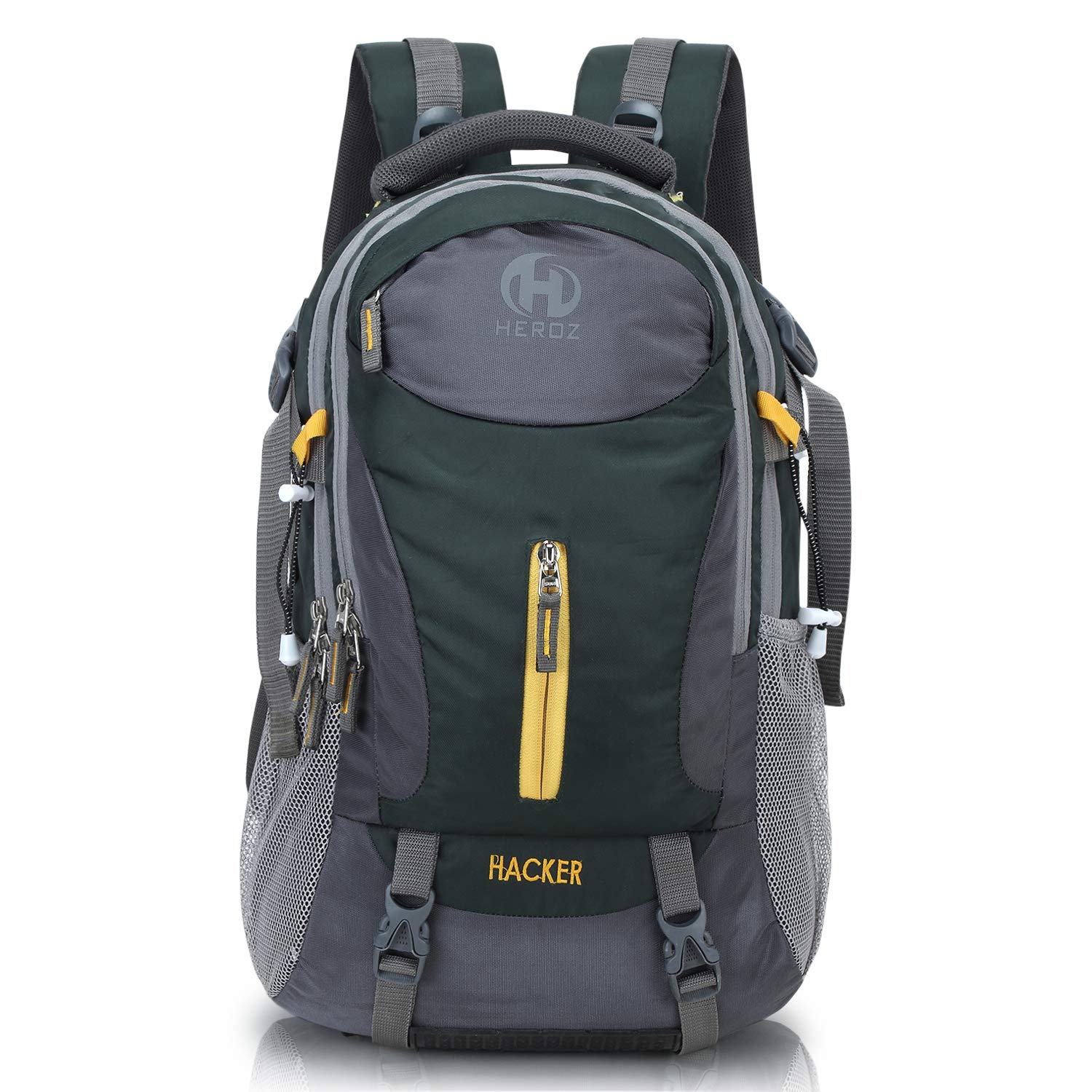 HEROZ Hacker 50 litres Nylon Travel Laptop Backpack Water Resistant Slim Durable Computer Book Bag Tracking Fits Up to 17.3-inch Laptop (Grey & Mehdi Green)