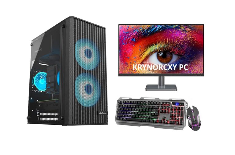 KRYNORCXY Desktop PC with Core i7 2600, 16GB RAM, 512GB SSD, GT 730 4GB Graphics, RGB Cabinet, 24" LED Monitor, RGB Keyboard & Mouse, Windows 10 Pro, HDMI, VGA, WiFi