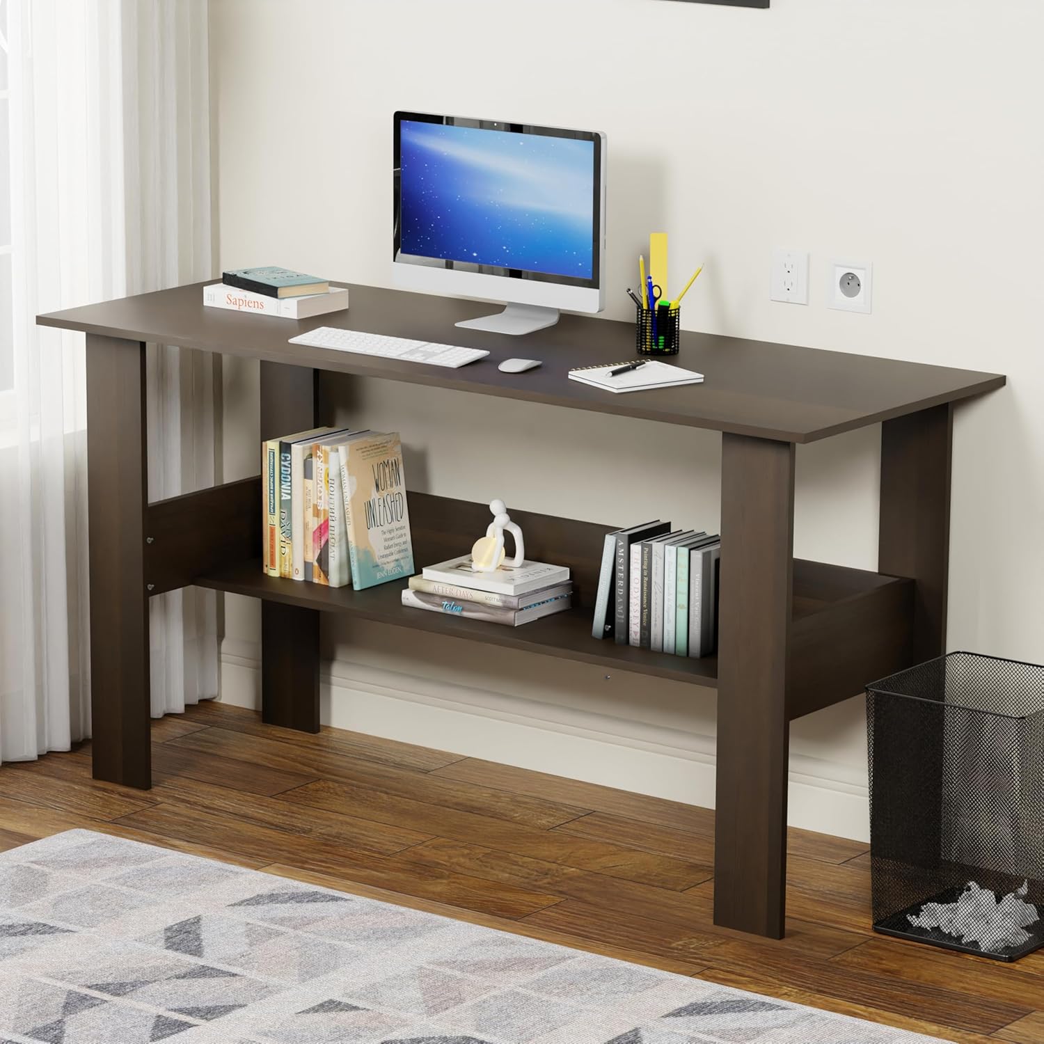 Lukzer Engineered Wood Computer Desk with One Tier Shelves Laptop Study Table for Office Home Workstation Writing Modern Desk (ST-005 / Wenge/ 110 x 55 x 77cm) - Stylish, Modern, Home Office