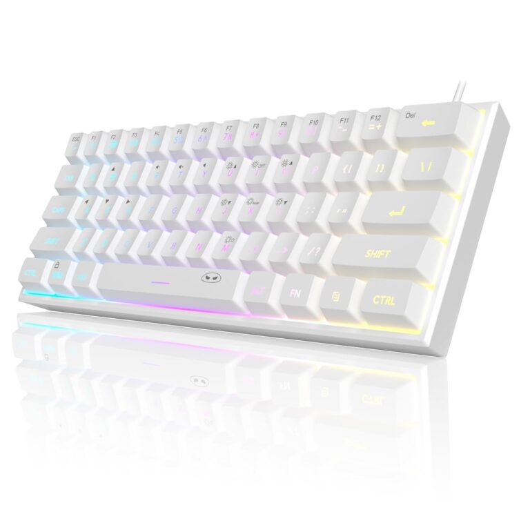 MageGee Mini 60% Gaming Keyboard,Upgrade Rgb Backlit 61 Key Ultra-Compact Keyboard,Ts91 Ergonomic Waterproof Mechanical Feeling Office Computer Keyboard For Pc,Mac,Ps4,Xbox One Gamer(White),wired