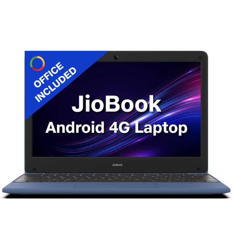 (Refurbished) JioBook 11 with Lifetime Office | Android 4G Laptop Mediatek 8788 (JioOS) | Octa-core | 4GB RAM | 64 eMMC Storage | Thin and Light Laptop (11.6 inch, 990 Grams) | Dual Band WiFi + SIM | Blue