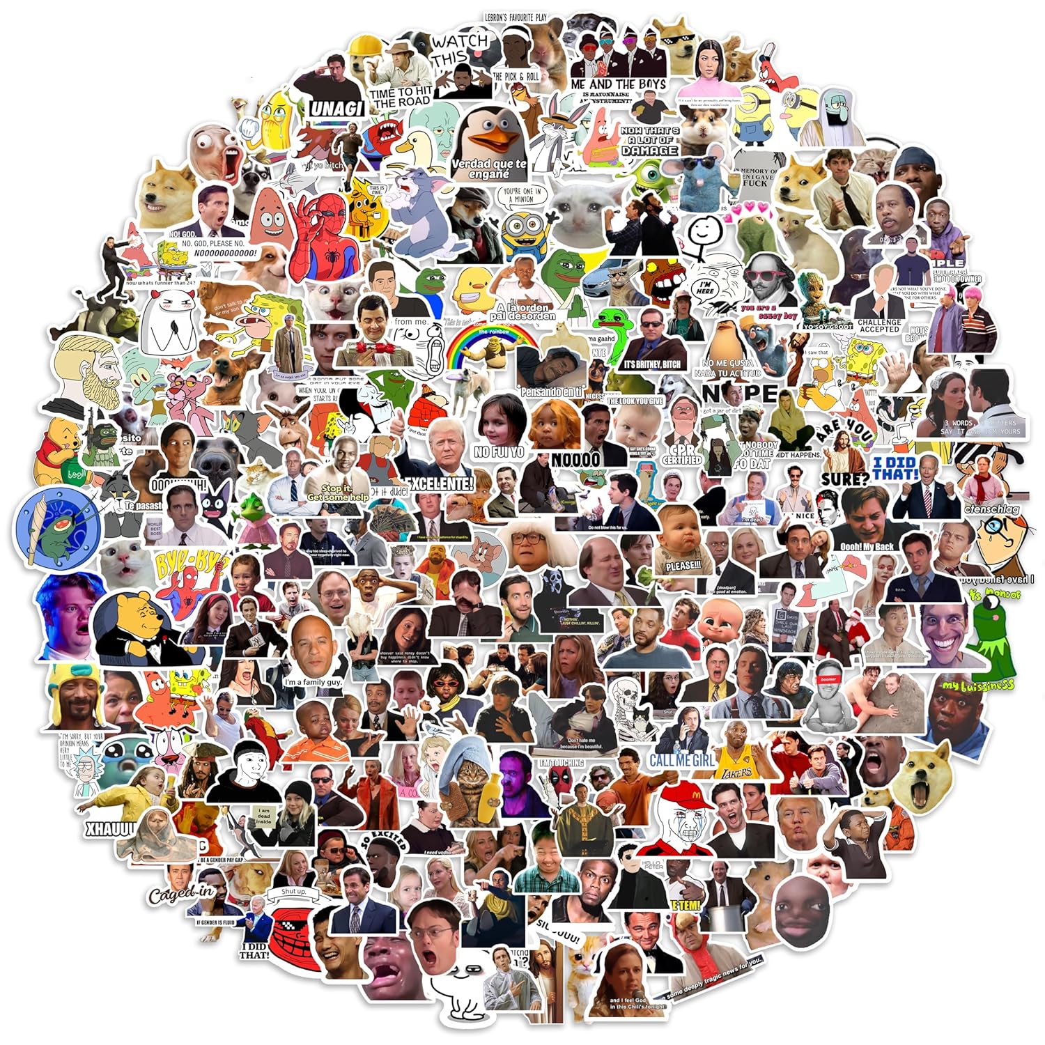 Rousrie Meme Stickers 302 Pcs Funny Laptop Sticker Pack for Teens & Adults Waterproof DIY Décor Water Bottles, Computer, Phone Case, Car Sticker, Cat Memes Packs for Bumper Wall