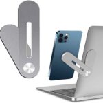 SOOPII Laptop Phone Holder, Laptop or Desktop Monitor Side Mount Phone Holder, Slim Portable Foldable Smartphone Stand, Computer Monitor Expansion Bracket, Compatible with Any Phone, Silver (JDL-35)