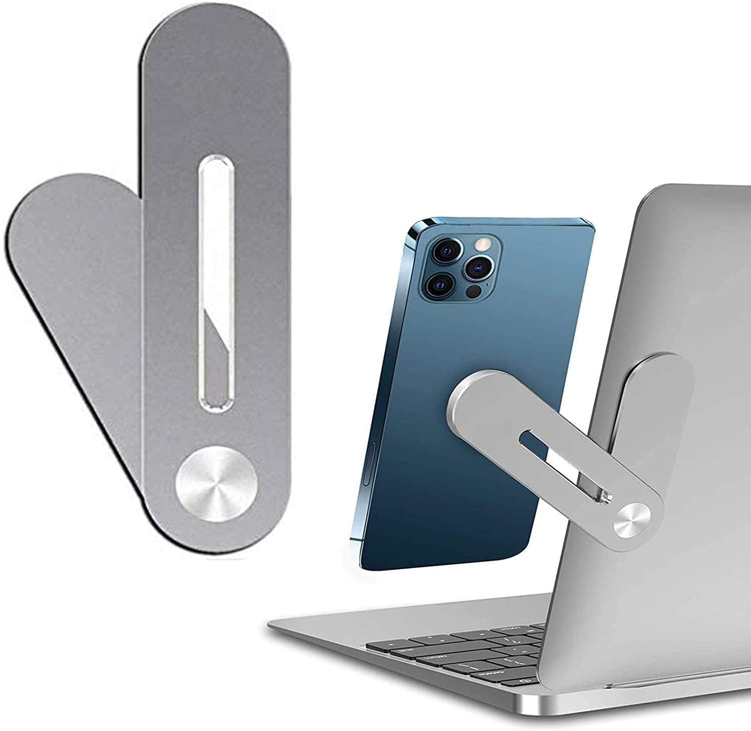 SOOPII Laptop Phone Holder, Laptop or Desktop Monitor Side Mount Phone Holder, Slim Portable Foldable Smartphone Stand, Computer Monitor Expansion Bracket, Compatible with Any Phone, Silver (JDL-35)