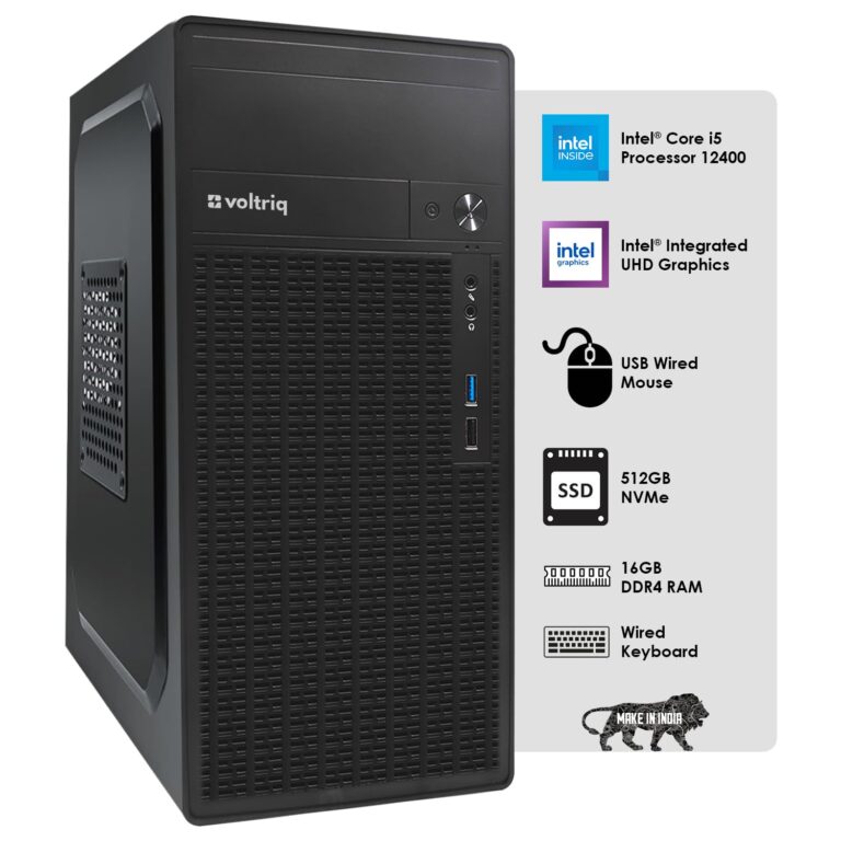 Voltriq Consumer Series High Performance Desktop Computer, 12th Generation Intel Core i5, 16GB RAM | 512GB NVMe SSD with Wired Keyboard & Mouse, 1 Year Warranty