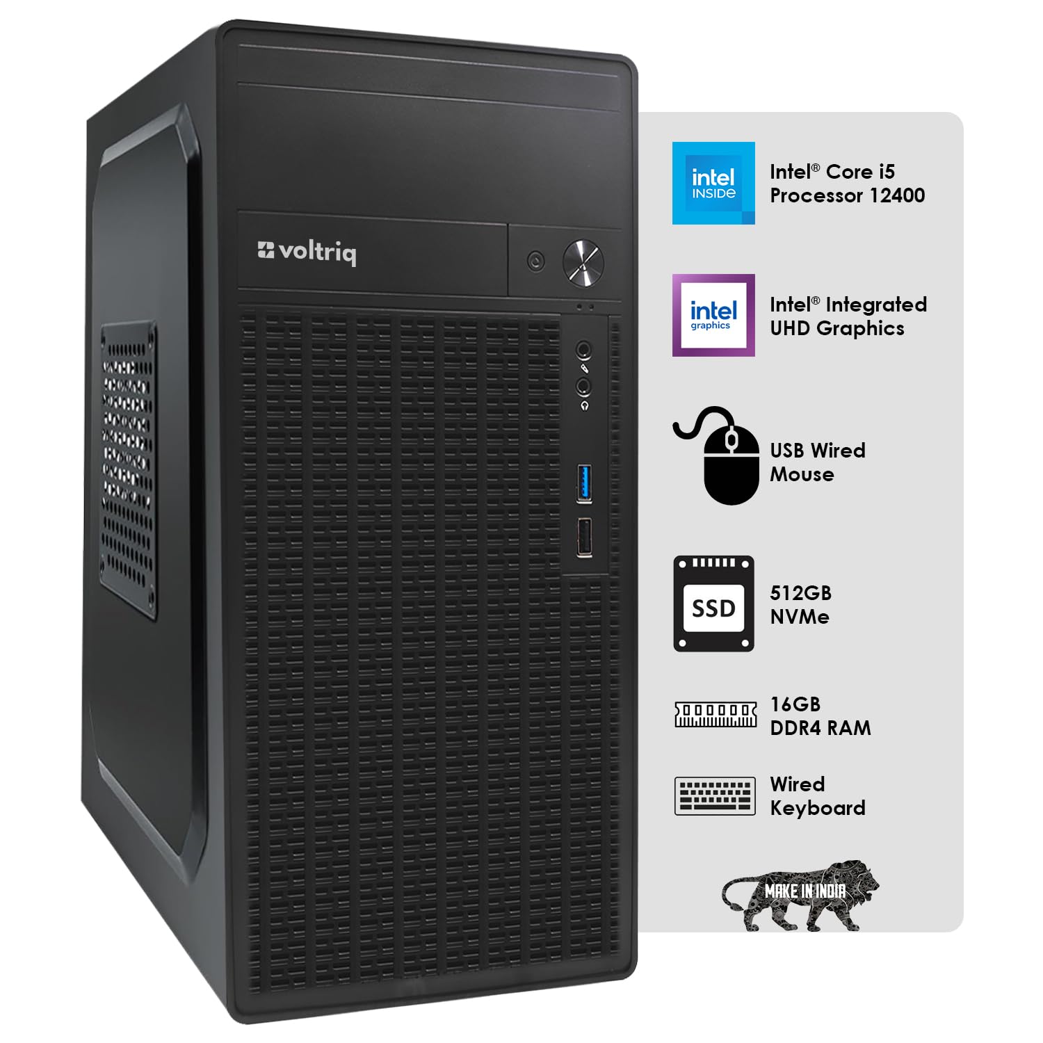 Voltriq Consumer Series High Performance Desktop Computer, 12th Generation Intel Core i5, 16GB RAM | 512GB NVMe SSD with Wired Keyboard & Mouse, 1 Year Warranty