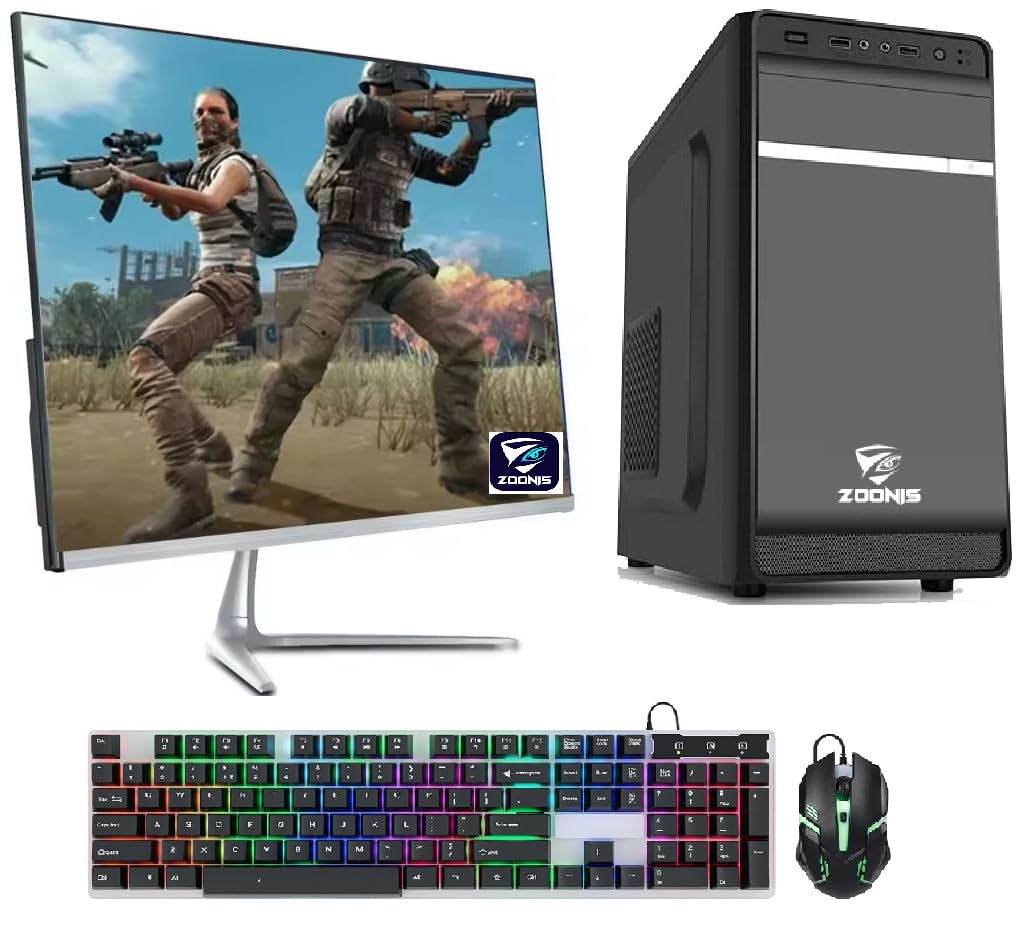 Zoonis Gaming Computer Desktop Pc i5-4th/GT 730 4GB Graphic Card/16GB RAM/512GB NVME M.2 SSD/19 inch Led Monitor/RGB Keyboard-Mouse/RGB Cabinet/HDMI/VGA/Ethernet/Win 10 Pro Full Set