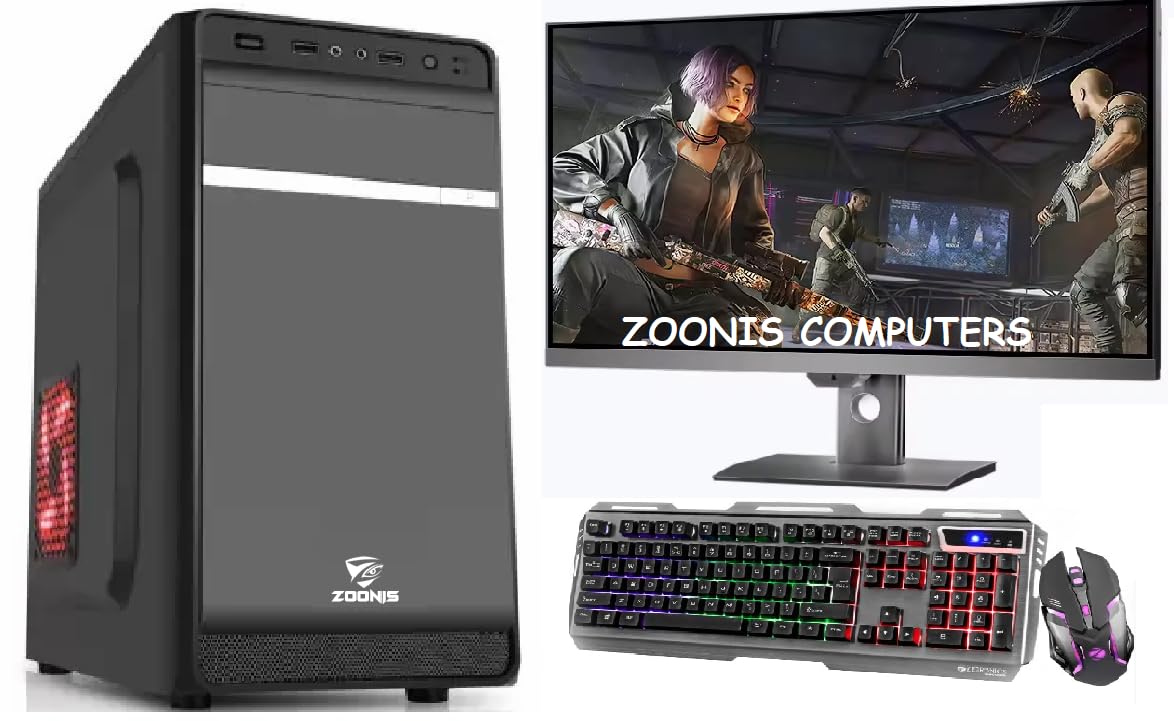 Zoonis Premium Gaming/Editing Desktop Complet Set, Core i5 4300/16GB RAM, 256GB SSD, 500GB HDD, 4GB GT-730 Graphics Card, RGB Keyboard & Mouse, 22 inch Full HD Monitor, Windows 10 Pro & Ms Office