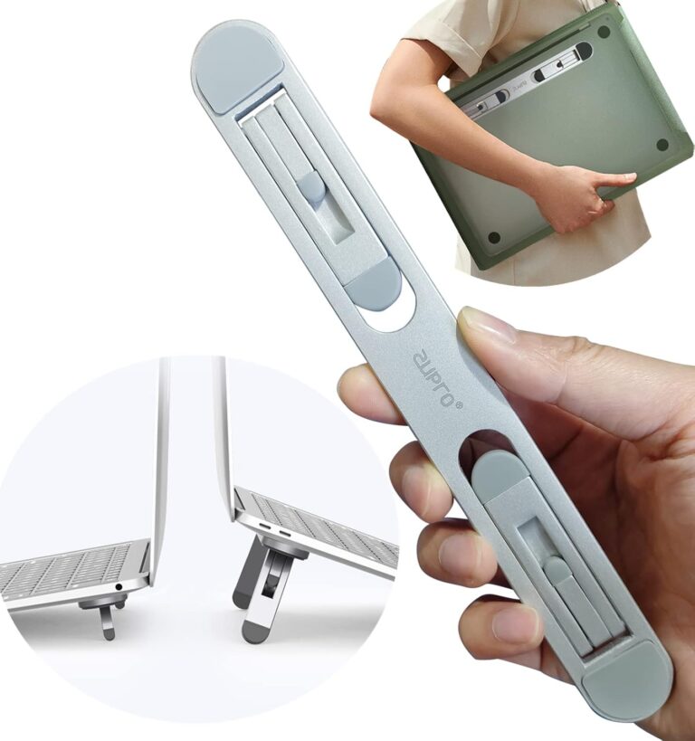 Zupro Laptop Stand, Mini Aluminum Lightweight Adjustable Heights,Ergonomic,Compatible With 11 To17 Inches Notebook Computer. Self-Adhesive With Non-Skid Silicone Feet (Silver) Tabletop