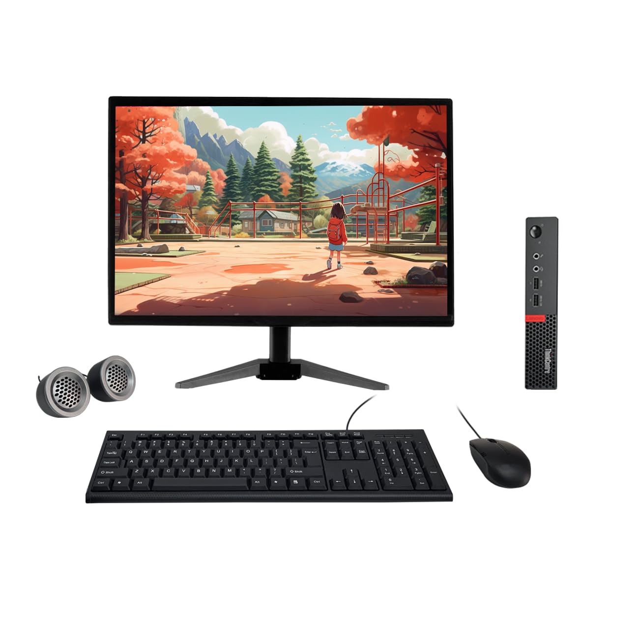 (Refurbished) Lenovo ThinkCentre M710q 19" HD All-in-One Desktop Computer Set (Intel Core i3 6th Gen|8 GB DDR4 RAM|256 GB SSD|19" HD Monitor|KB & Mouse|Speakers|WiFi|Windows 11|MS Office),Black