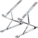 AmazonBasics Double Layer Laptop Stand, 7x9 Height & Angle Adjustable Aluminum Tabletop Riser, Fits Upto 17 Inch Laptops (Silver)