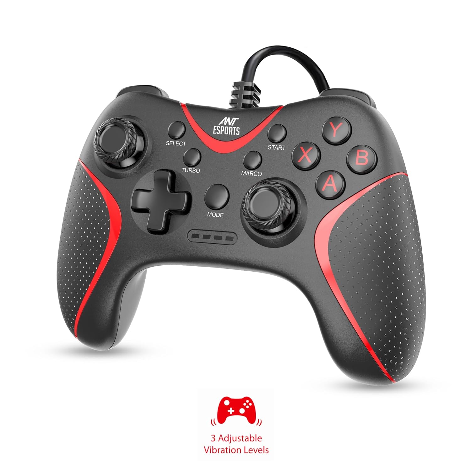 Ant Esports GPL200 Wired Gaming Controller Game Controller Joystick with Dual-Vibration Turbo and Trigger Buttons for Windows PC/ PS3/ Android TV Box(Black)