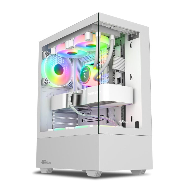 Ant Value Tempered_Glass Cv100 Mid-Tower Computer Case/Gaming Cabinet White Support ATX, M-ATX, Itx Pre-Installed 2 Top & 1 Rear Rainbow Fans