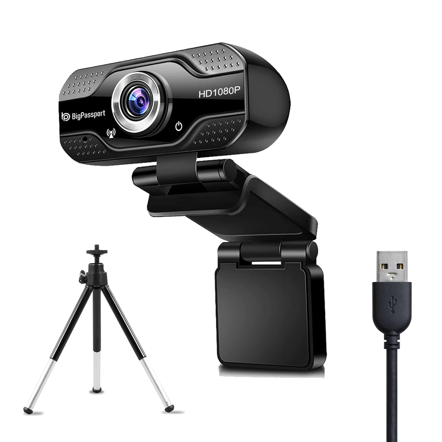BigPassport 1080P Full HD Webcam at 30 fps for Computer Laptop, Built-in-Mic with Night Vison 3P Lens.