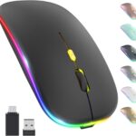 CLUSPEX LED Wireless Mouse, Slim Silent Mouse 2.4G Portable Mobile Optical Office Mouse with USB & Type-c Receiver, 3 Adjustable DPI Levels for Notebook, PC, Laptop, Computer (Black)