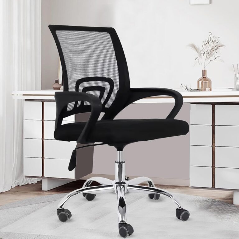 Casa Copenhagen Mesh Mid Back Office Chair/Study Chair/Computer Chair/Revolving Chair/Desk Chair for Work from Home -Metal Base, Height Adjustable Seat - Charcoal Black & Black
