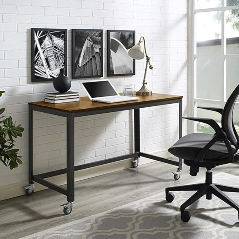 Cloudyfeel- Rolling Computer Desk with 4 Smooth Wheels, Simple Style Mobile Writing Desk Home Office Study Table Movable Workstation with Metal Frame (Brown)