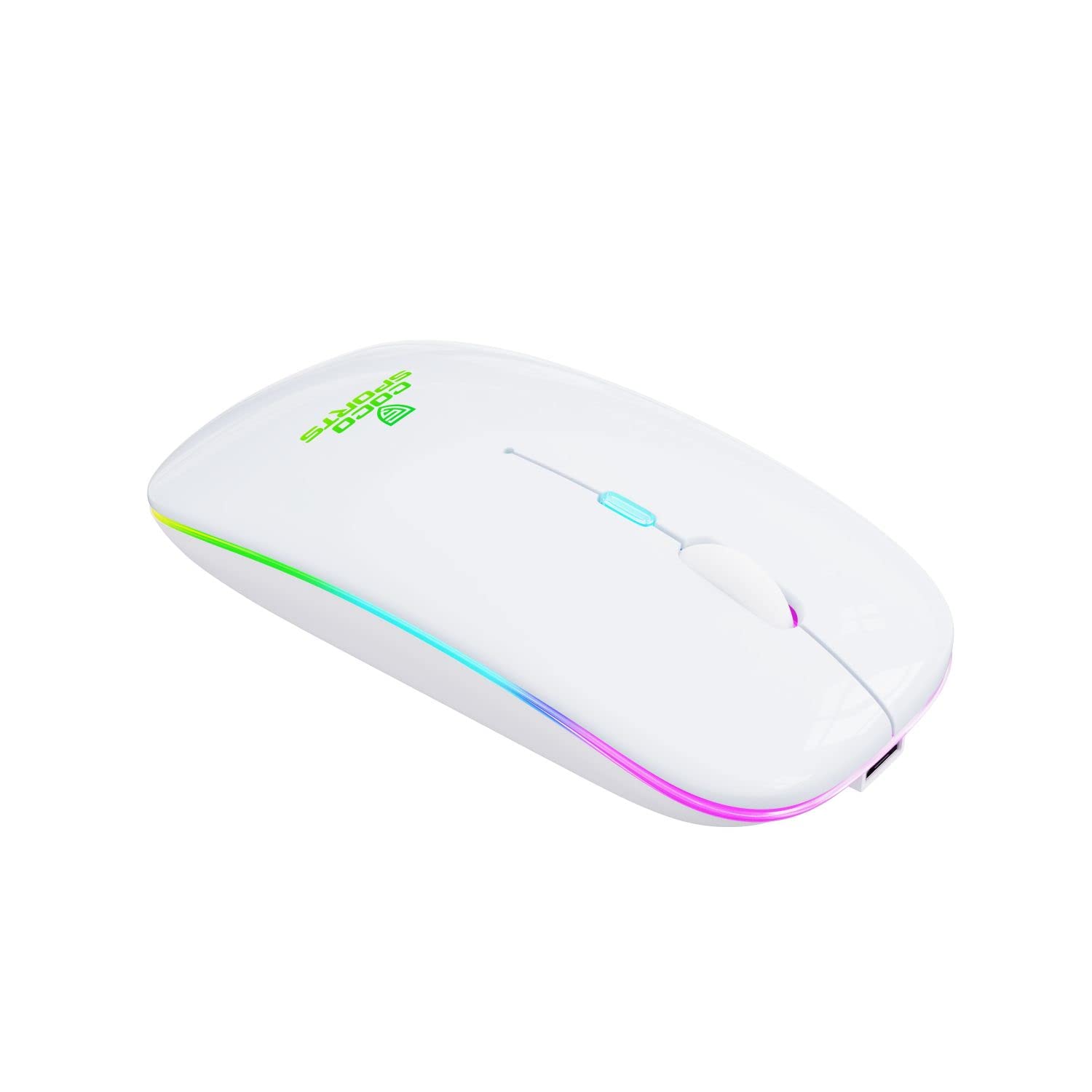 Coconut WM12 Rechargeable Wireless USB Mouse with RGB LED Backlit Silent Click (White Color) 1600 DPI Ergonomic Mouse for Laptop pc Computer Gaming & Work