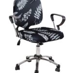 Cortina Computer Desk Seat Covers | Soft Stretchable Elastic Polyester Spandex Cover | Removable Revolving Chair Protector | Office Chair Polyester Covers | Leaf Print – Black 3 | Chair Cover Set Of 1