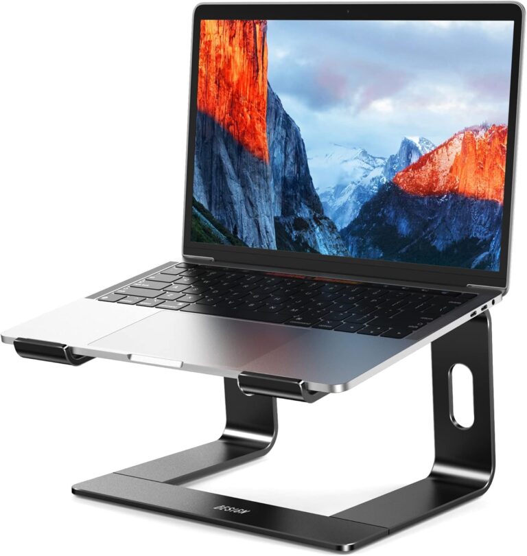 Dimore Laptop Stand for Desk, Aluminium Computer Riser, Ergonomic Notebook Holder, Detachable Metal Laptops Elevator, PC Cooling Mount Support 10 to 17.5 Inches Notebook. (Black)
