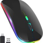 ELECTRO WOLF LED Wireless Mouse, Slim Silent Mouse 2.4G Portable Mobile Optical Office Mouse with USB & Type-c Receiver, 3 Adjustable DPI Levels for Notebook, PC, Laptop, Computer (Bright Black)