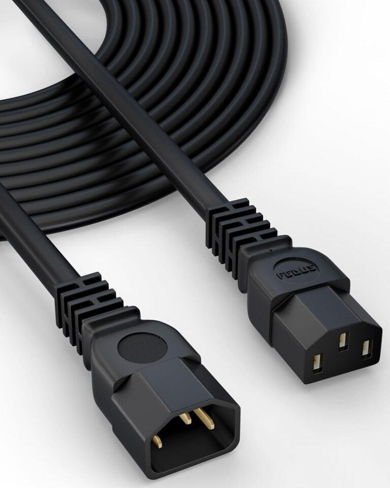 FEDUS 5 Meter IEC C13 to C14 Link Power Cable 250v Male to Female Power Extension Cord Cable,18AWG 10A for Computer, Printer, SMPS, Monitor, Server, Display Heavy Gauge Power Extension Cable Black