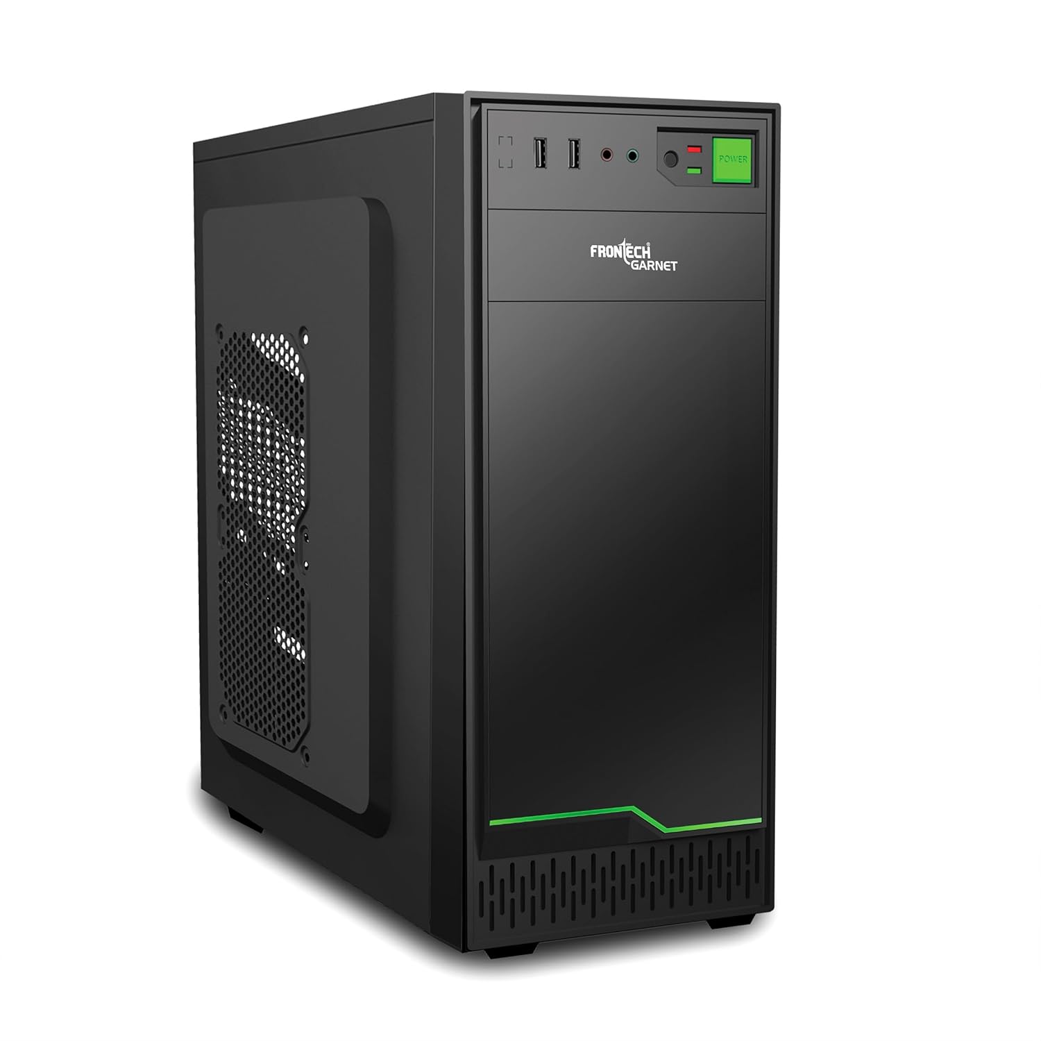 FRONTECH Garnet Premium Silver Series Cabinet/Computer Case with HD Audio | ATX/Mini ATX Compatible | Installed 1 x 80 mm Fan, 2 x USB 1.1 | Ideal for Home/Office/Gaming (FT 4323G, Green)