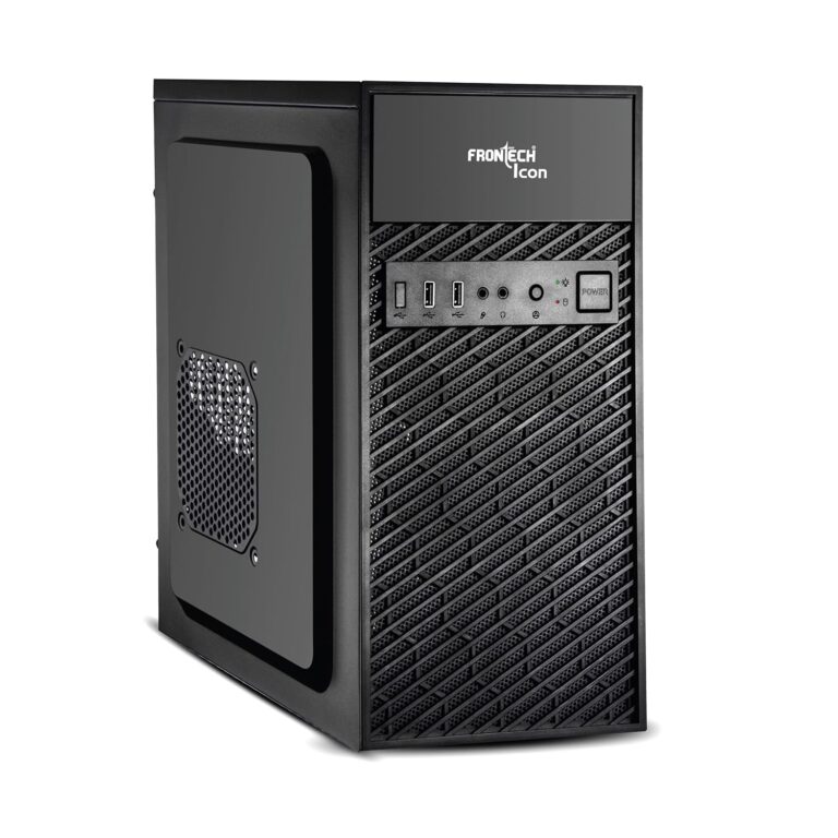 FRONTECH ICON Silver Series Cabinet/Computer Case with HD Audio | ATX/Mini ATX Compatible | 2 Front USB - 2.0| Front Audio| Ideal for Home/Office (FT-4371, Black)