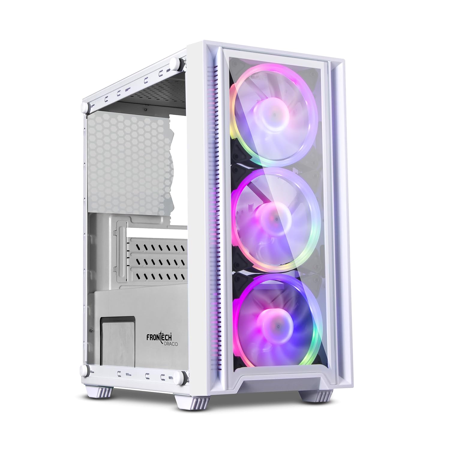 FRONTECH Premium Draco Gaming Computer Cabinet/Gaming Computer Case with 3 x 120 mm RGB Fan and Front and Side Glass Panel | USB 1.1| USB 3.0| HD Audio (FT-4341)
