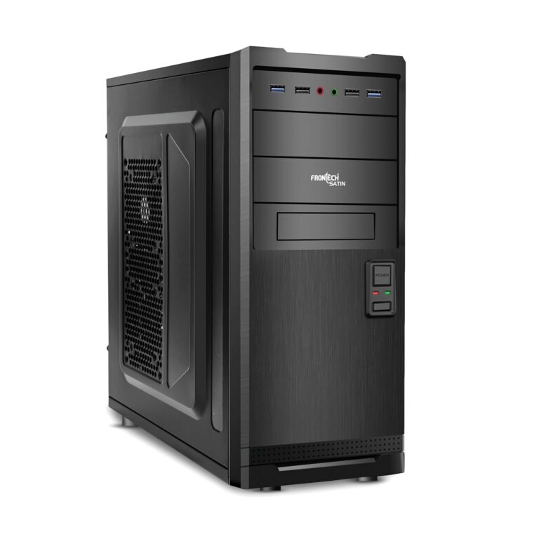 FRONTECH Satin Premium Silver Series Cabinet/Computer Case with HD Audio | ATX/Mini ATX Compatible |Installed 2 x 80 mm Fan, 1xUSB 3.0, 3xUSB 1.1 | Ideal for Home/Office/Gaming (FT 4302, Black)