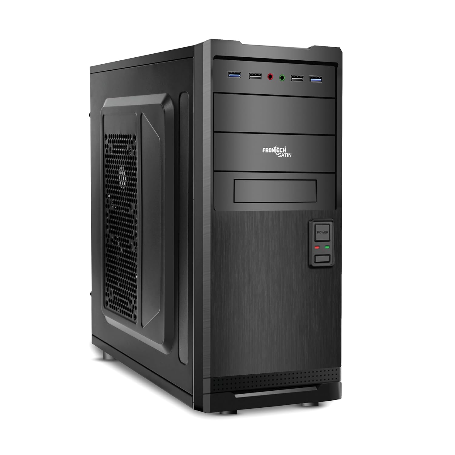 FRONTECH Satin Premium Silver Series Cabinet/Computer Case with HD Audio | ATX/Mini ATX Compatible |Installed 2 x 80 mm Fan, 1xUSB 3.0, 3xUSB 1.1 | Ideal for Home/Office/Gaming (FT 4302, Black)
