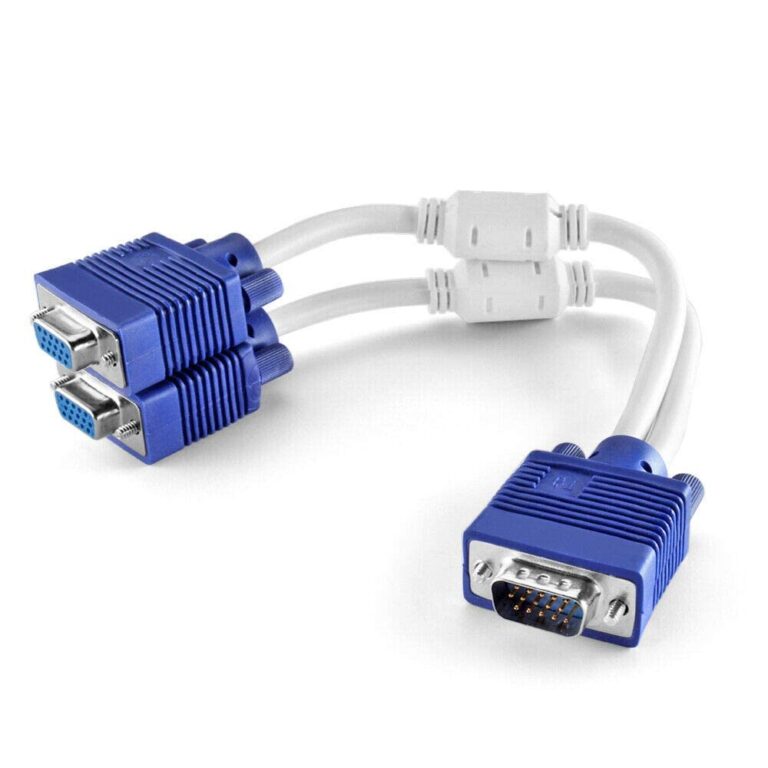 HiperAds 1 Computer To Dual 2 Monitor VGA Splitter Cable Video Y Splitter 15 Pin Two Ports VGA Male To Female For Tv Computer Projector- (KHM/001/Blue)