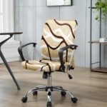 House of Quirk Office Chair Cover Large with Durable Zipper, Printed Stretchable Desk Chair Cover, High Back Computer Chair Cover, Office Chair Seat Slipcover (Beige Waves)