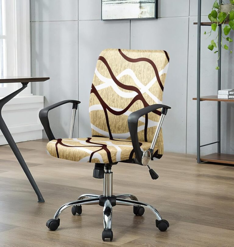 House of Quirk Office Chair Cover Large with Durable Zipper, Printed Stretchable Desk Chair Cover, High Back Computer Chair Cover, Office Chair Seat Slipcover (Beige Waves)