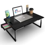 ISIRONA Laptop Stand for Desk, Computer Stand Laptop Table, Phone and Tablet Stand for Desk, Portable Laptop Cup Holder Compatible with Foldable Leg, Laptop,Table (Black-COTED)