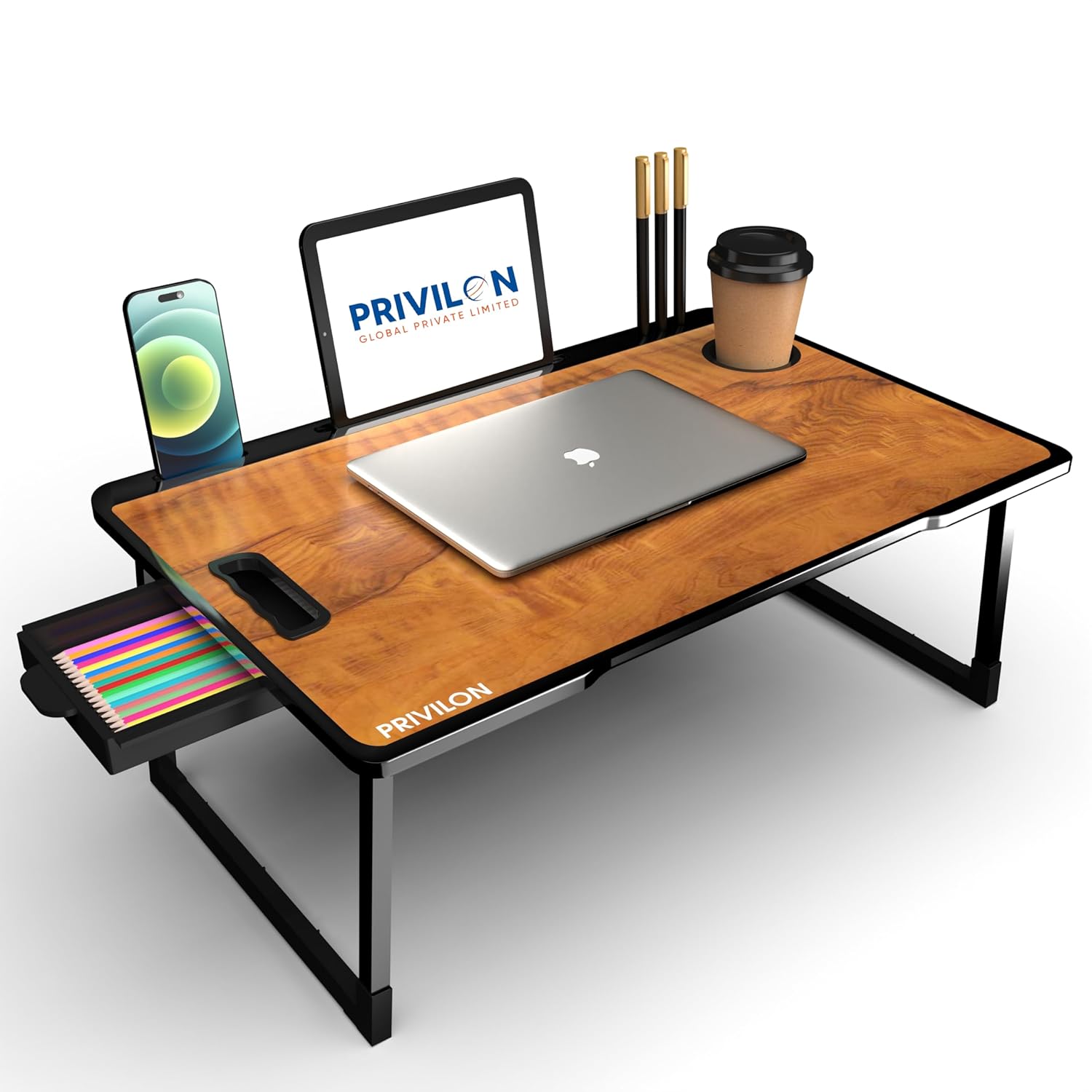 KHODAL ARTH Laptop Stand For Desk, Computer Stand Laptop Table, Phone And Tablet Stand For Desk, Portable Laptop Cup Holder Compatible With Foldable Leg, Laptop,Table (Wood Cotted Us, 59 Cm, 28 Cm)