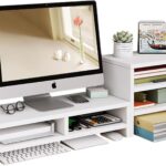 MUGATH Double layer Computer Monitor Stand Riser With 3-layer independent storage rack,Desktop Organizer, Wooden Computer Monitor Stand for TV Screen, Laptop, Printer, for Home & Office